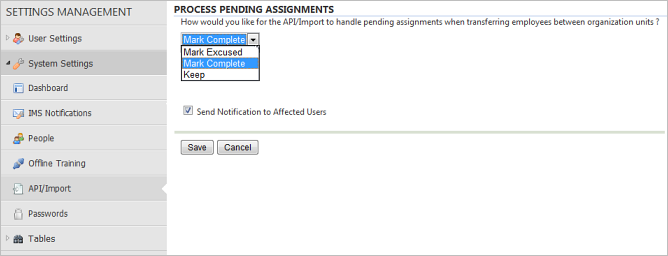 Configure import pending assignments