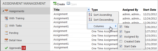 Assignment History screen