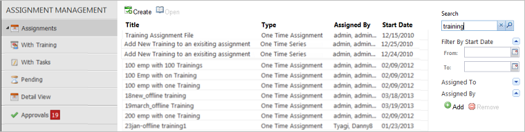 Assignments tab