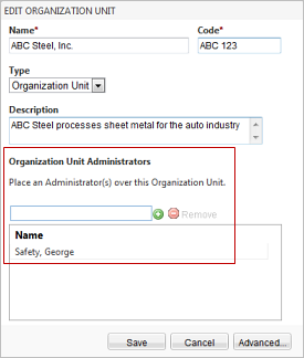 Assigning a user as an organization unit administrator