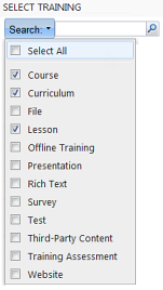 Filtering search results by type of training