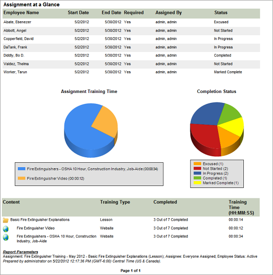 Assignment at a Glance Report