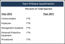 Safety Scorecard: Top 5 Causal Factors Section